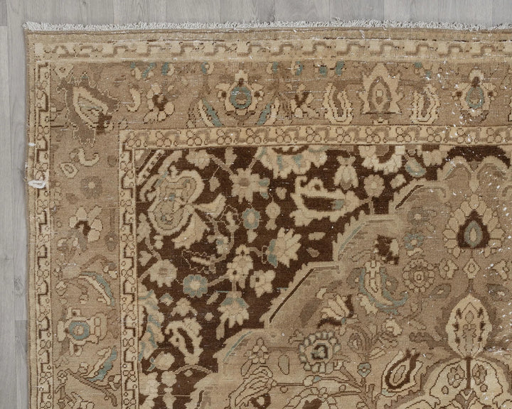 Beige Turkish Oushak Rug 7' x 10' 6" Hand-Knotted pattern