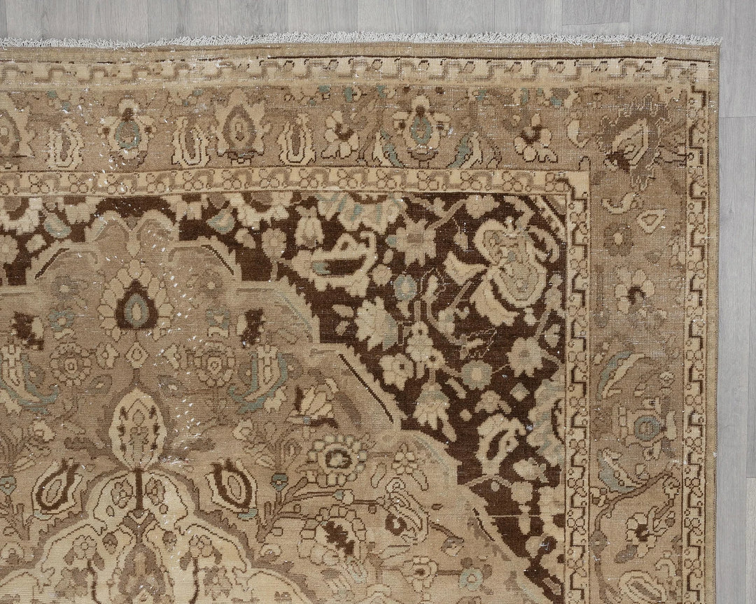 Beige Turkish Oushak Rug 7' x 10' 6" Hand-Knotted border