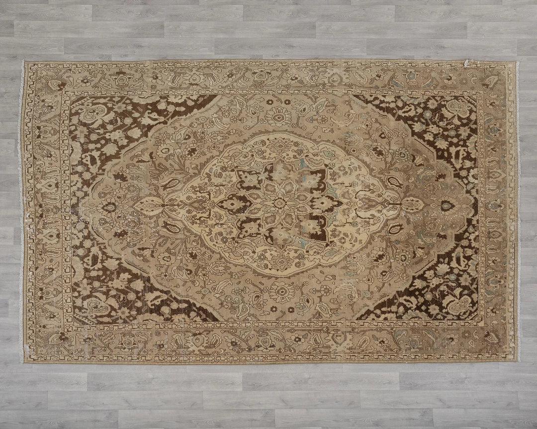 Beige Turkish Oushak Rug 7' x 10' 6" Hand-Knotted reverse