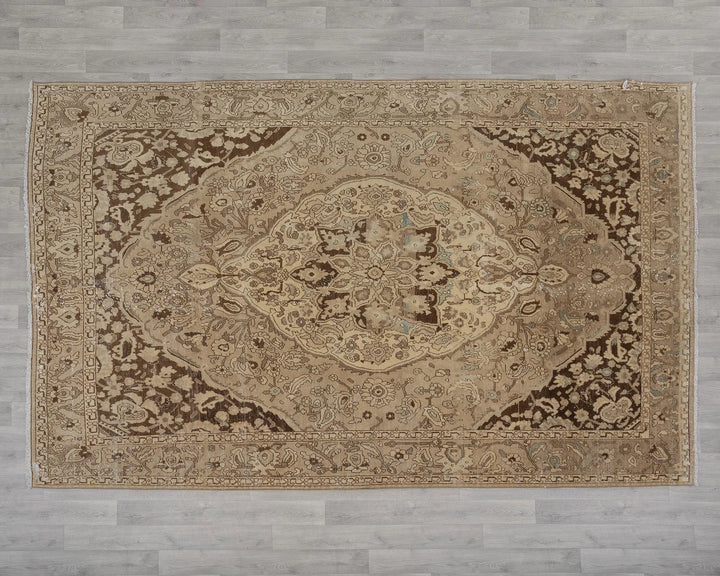 Beige Turkish Oushak Rug 7' x 10' 6" Hand-Knotted reverse