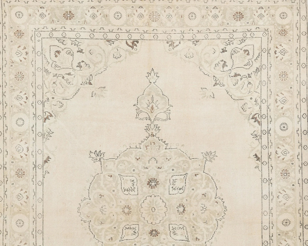 Beige Turkish Oushak Rug 7' 1" x 10' 2" Hand-Knotted | No. VR64341