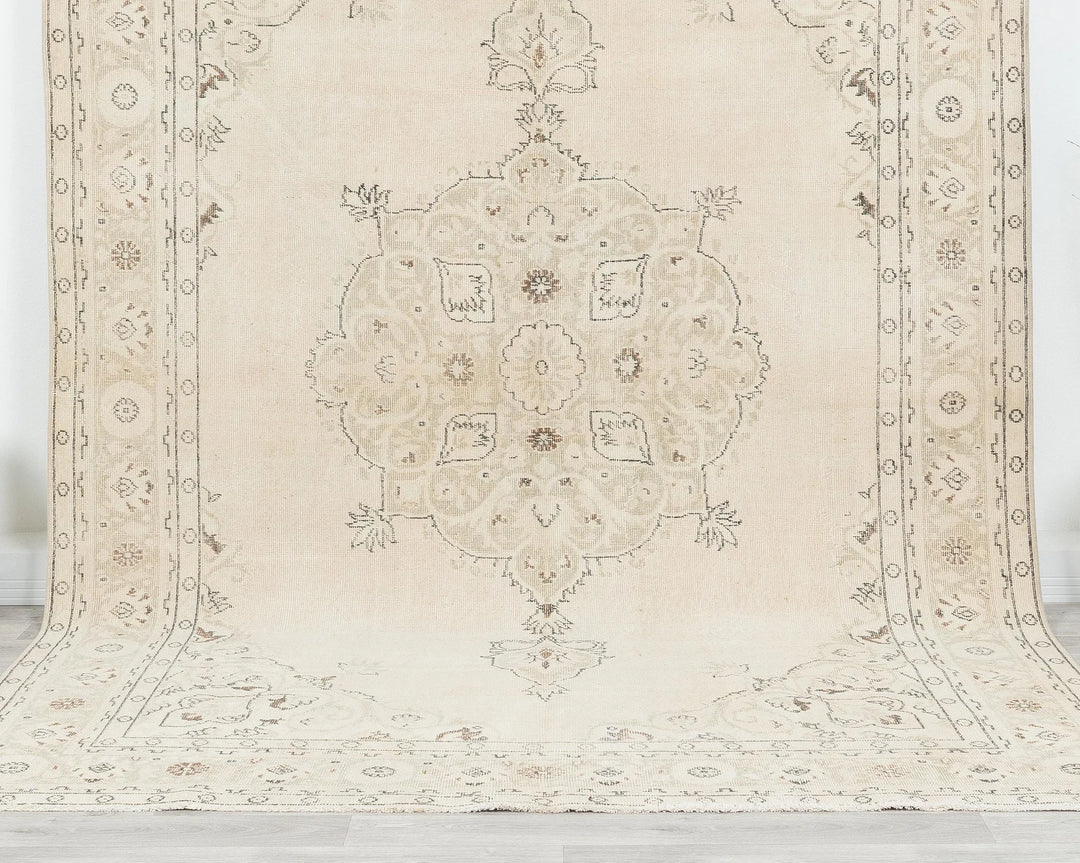 Beige Turkish Oushak Rug 7' 1" x 10' 2" Hand-Knotted | No. VR64341