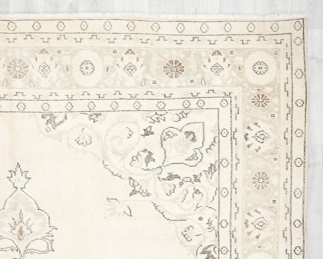 Beige Turkish Oushak Rug 7' 1" x 10' 2" Hand-Knotted | No. VR64341