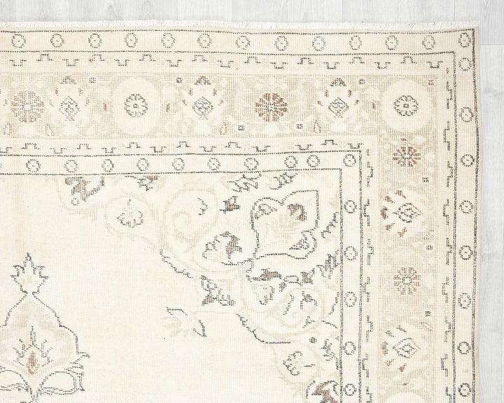 Beige Turkish Oushak Rug 7' 1" x 10' 2" Hand-Knotted | No. VR64341