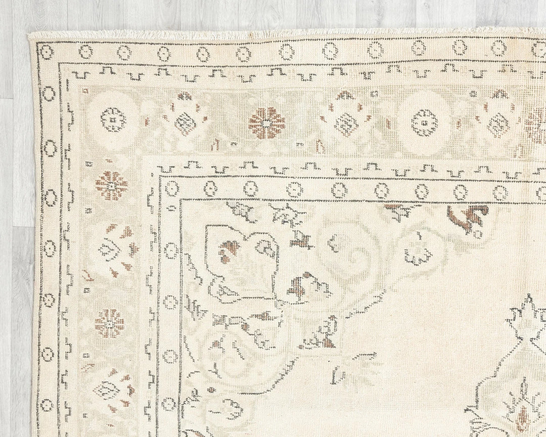 Beige Turkish Oushak Rug 7' 1" x 10' 2" Hand-Knotted | No. VR64341