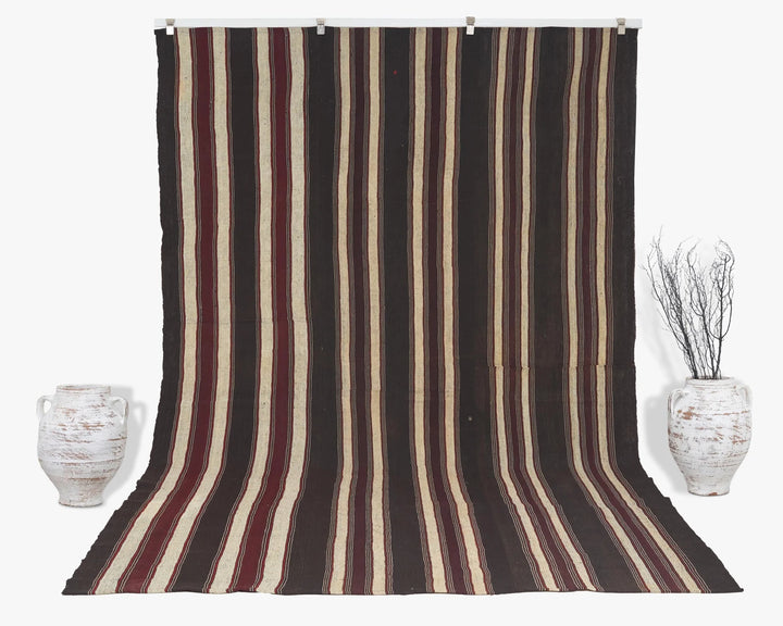 Brown Turkish Kilim Rug 7' 2" x 11' 3" Flat-Weave | No. VR64476