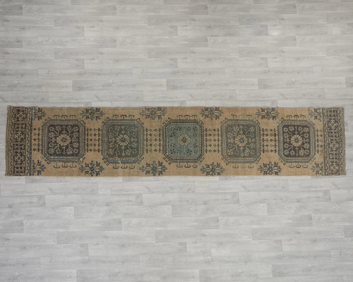 Beige Turkish Oushak Rug 2'6" x 11'10" Hand-Knotted view 9
