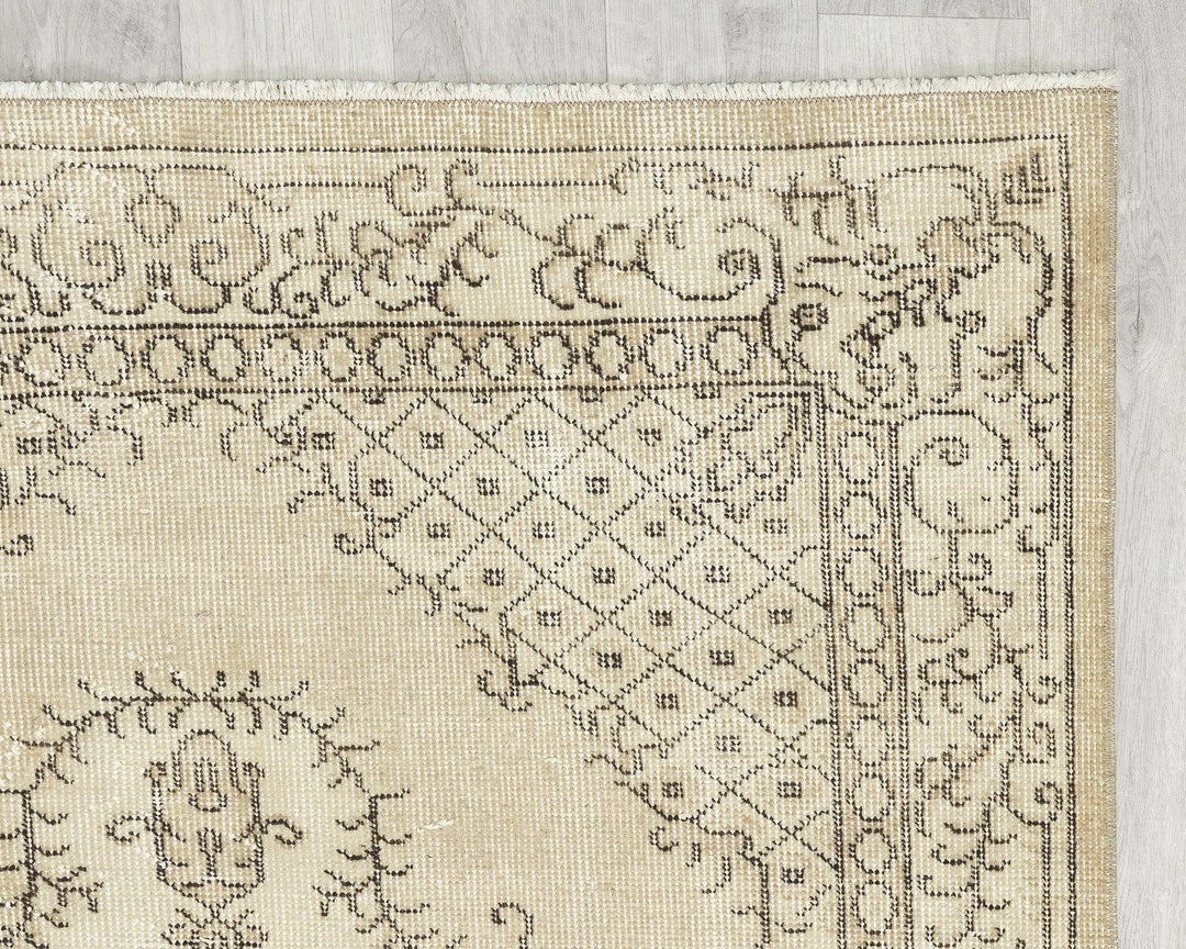 Beige Turkish Oushak Rug 6'9" x 3'9" Hand-Knotted | No. VR64995