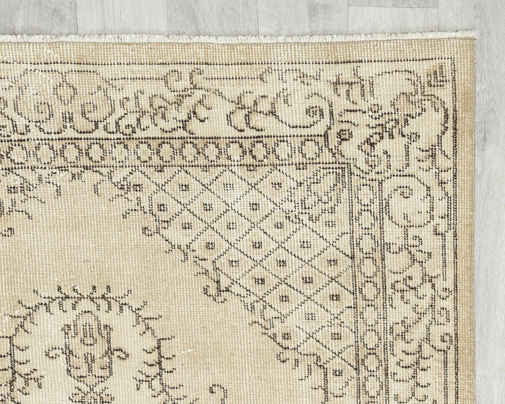 Beige Turkish Oushak Rug 6'9" x 3'9" Hand-Knotted | No. VR64995