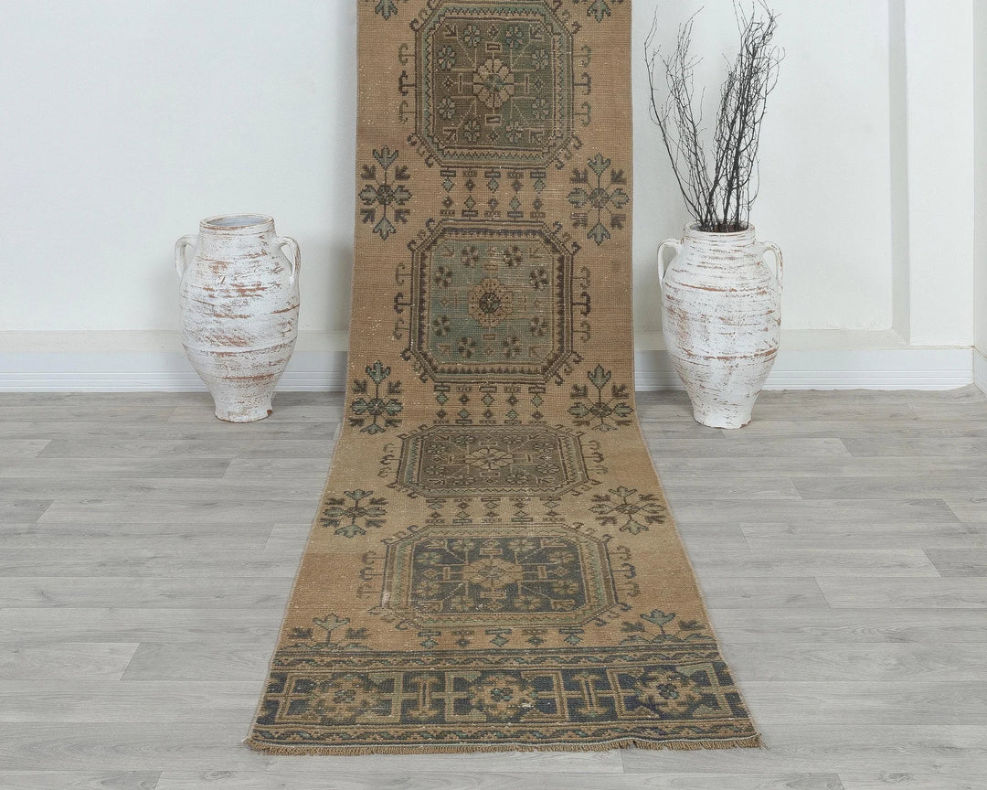 Multicolor Turkish Oushak Rug 2'6" x 11'6" Hand-Knotted detail