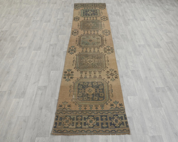 Multicolor Turkish Oushak Rug 2'6" x 11'6" Hand-Knotted reverse