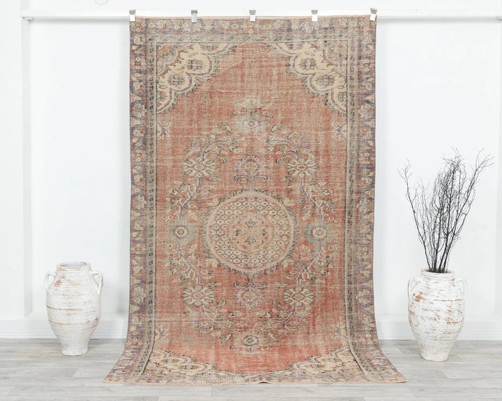 Orange Turkish Oushak Rug 5' 1" x 6' 7" Hand-Knotted | No. VR65249