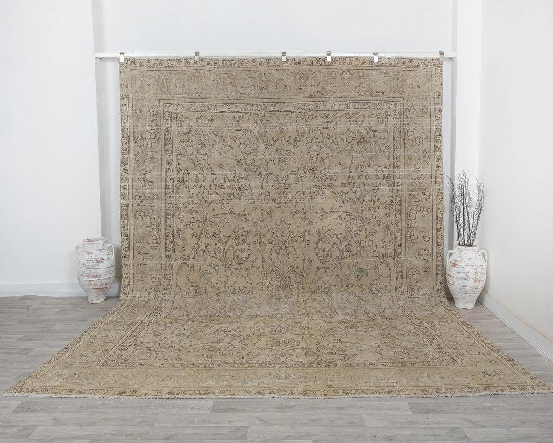 Beige Turkish Oushak Rug 9' x 13' Hand-Knotted