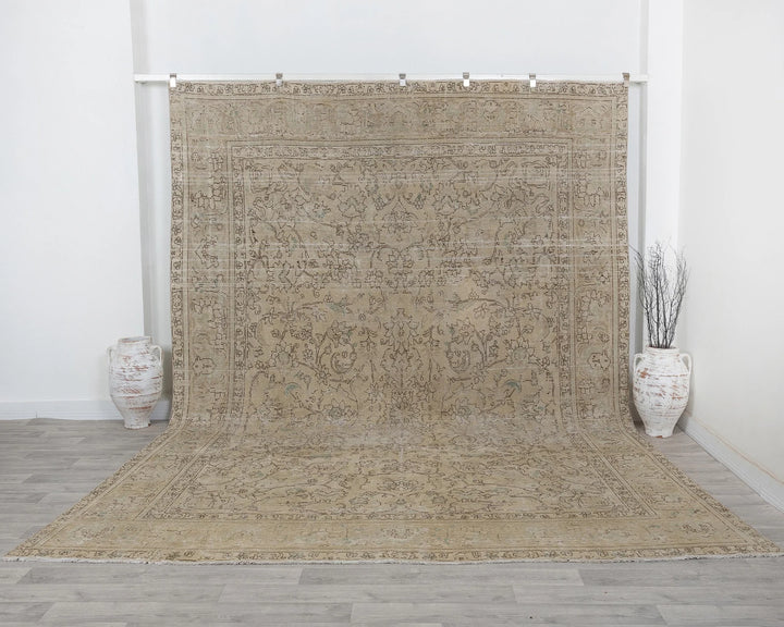 Beige Turkish Oushak Rug 9' x 13' Hand-Knotted