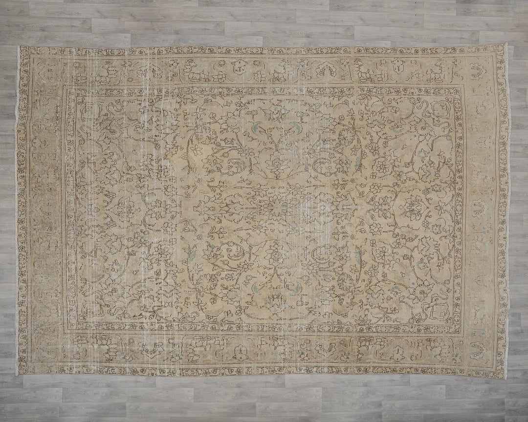 Beige Turkish Oushak Rug 9' x 13' Hand-Knotted reverse