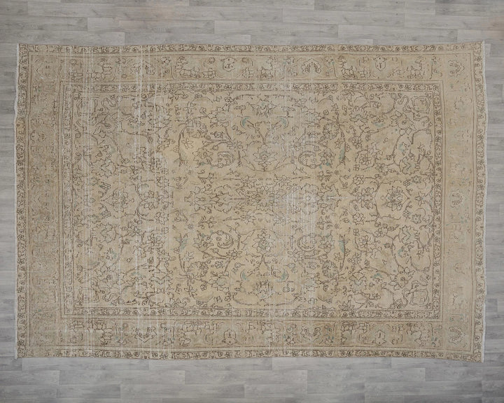 Beige Turkish Oushak Rug 9' x 13' Hand-Knotted reverse