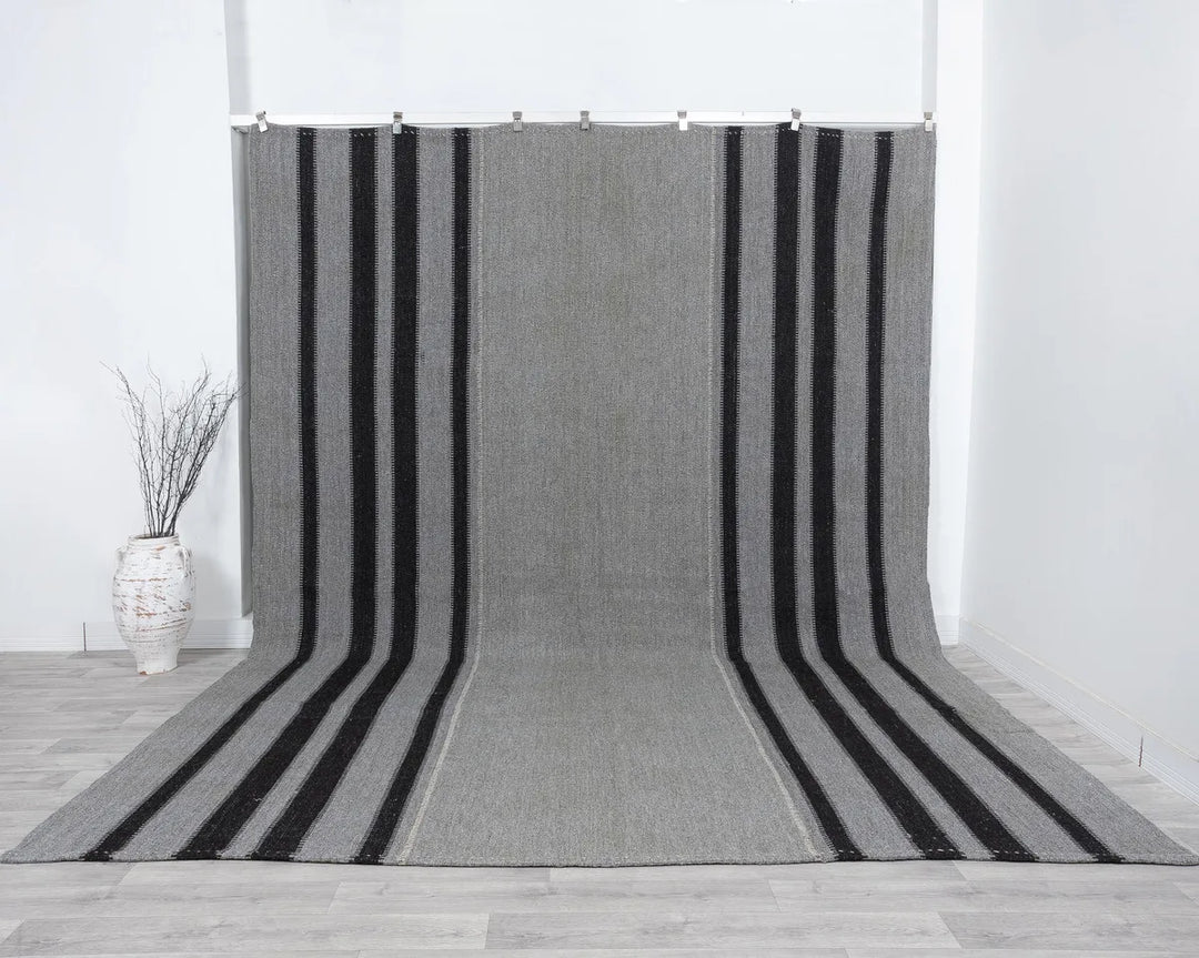 Gray Turkish Kilim Rug 9' 10" x 12' Flat-Weave | No. VR65439