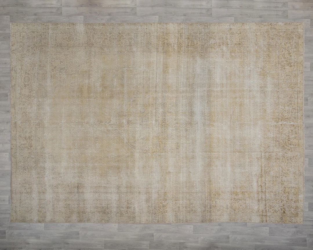 Beige Turkish Oushak Rug 9'5" x 12'9" Hand-Knotted reverse