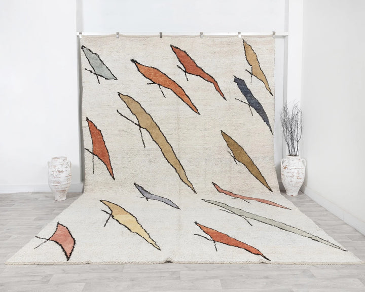 White Turkish Vintage Rug 9' 4" x 13' Hand-Knotted | No. VR65837