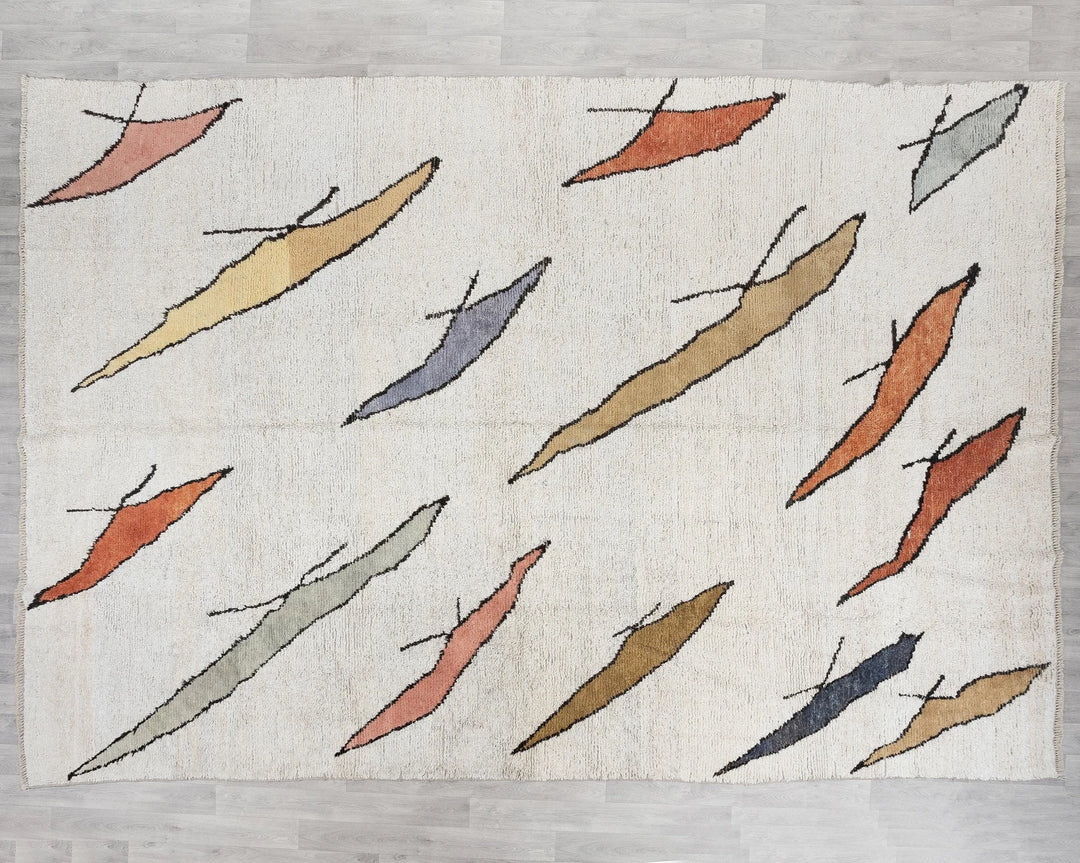 White Turkish Vintage Rug 9' 4" x 13' Hand-Knotted | No. VR65837