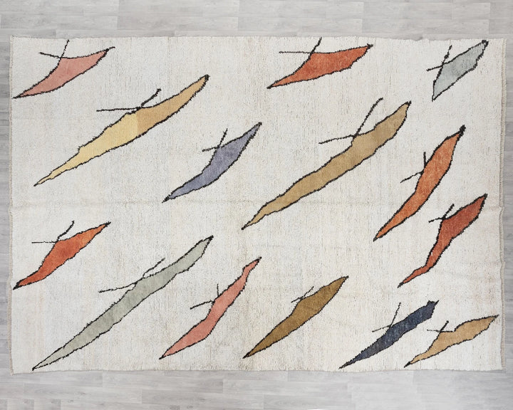 White Turkish Vintage Rug 9' 4" x 13' Hand-Knotted | No. VR65837