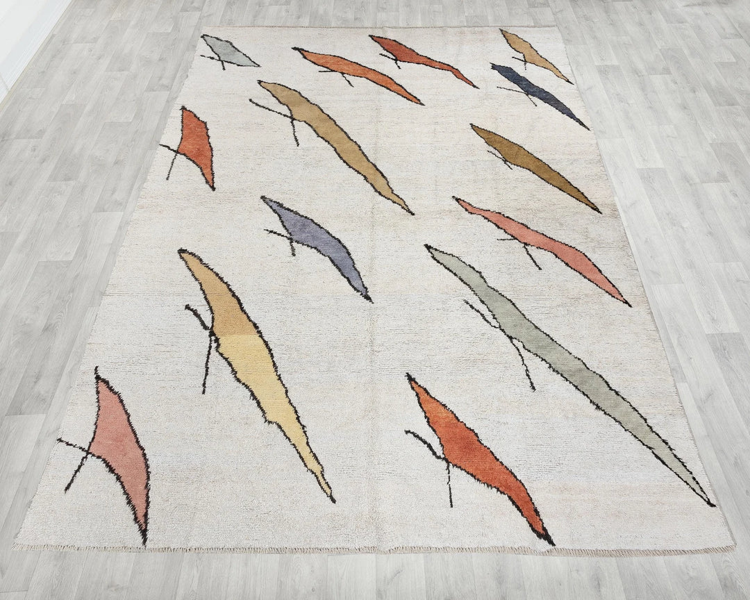 White Turkish Vintage Rug 9' 4" x 13' Hand-Knotted | No. VR65837