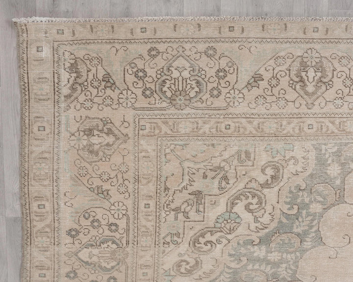 Beige Turkish Oushak Rug 9'6" x 13'1" Hand-Knotted | No. VR65890
