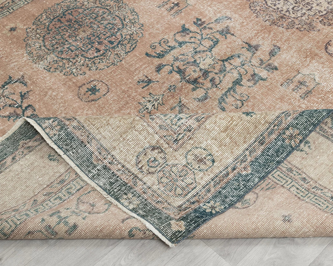 Multicolor Turkish Oushak Rug 6'7" x 10'4" Hand-Knotted field