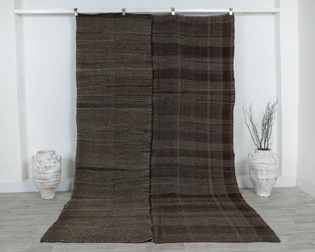 Brown Turkish Kilim Rug 6' 3" x 10' 7" Flat-Weave