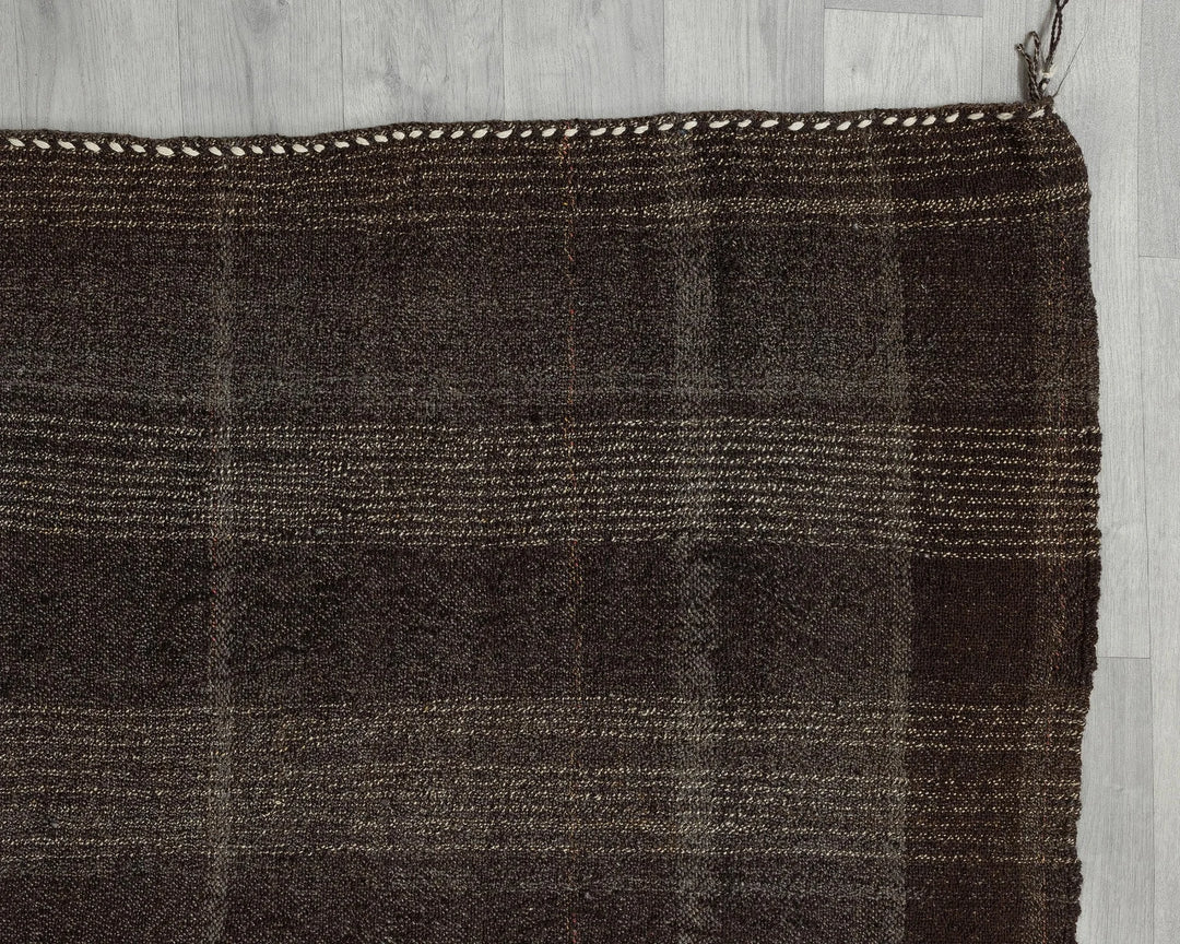 Brown Turkish Kilim Rug 6' 3" x 10' 7" Flat-Weave pattern