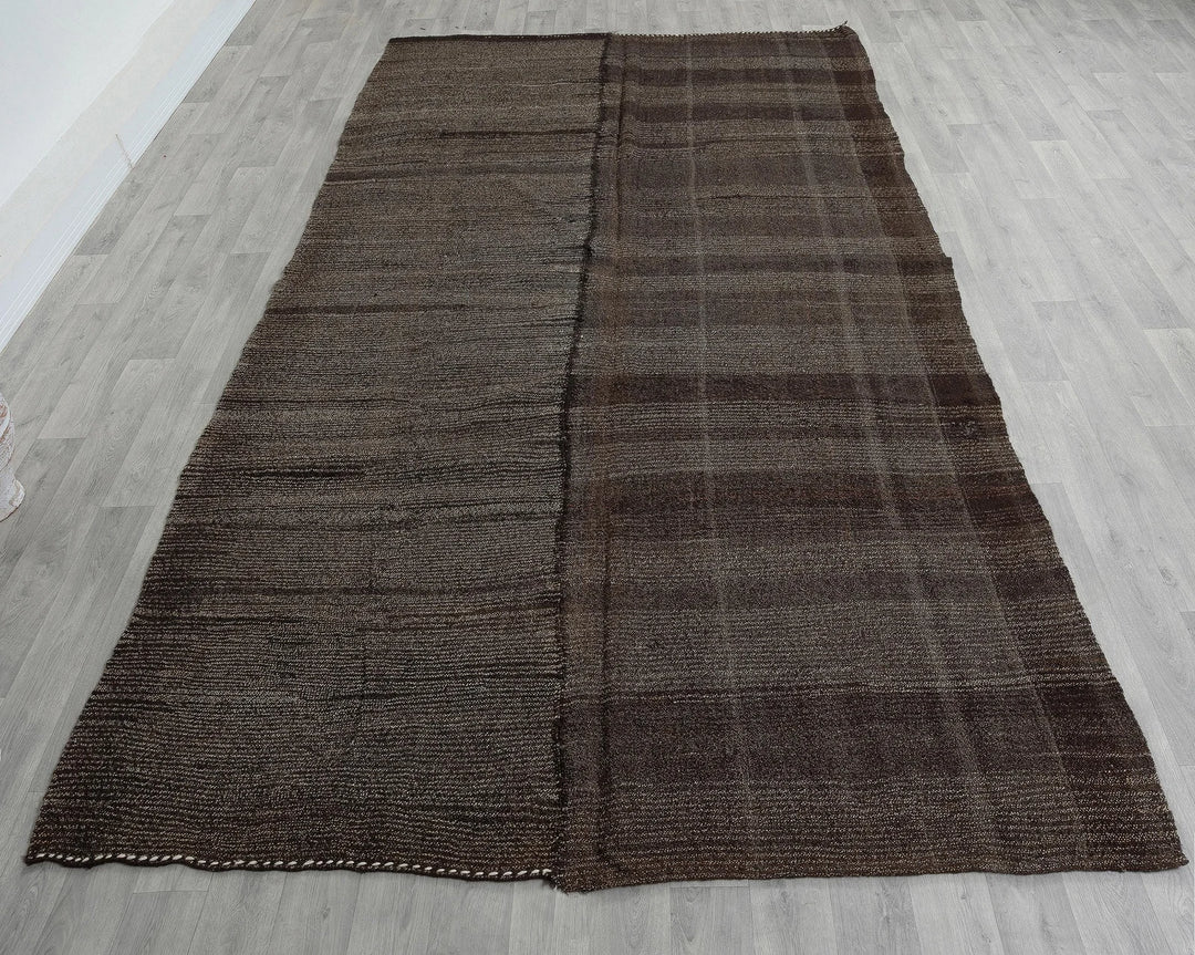 Brown Turkish Kilim Rug 6' 3" x 10' 7" Flat-Weave reverse