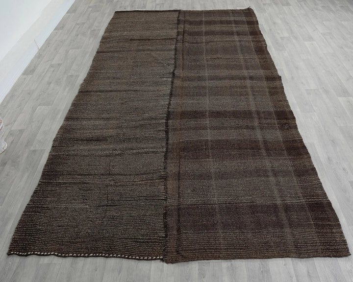 Brown Turkish Kilim Rug 6' 3" x 10' 7" Flat-Weave reverse
