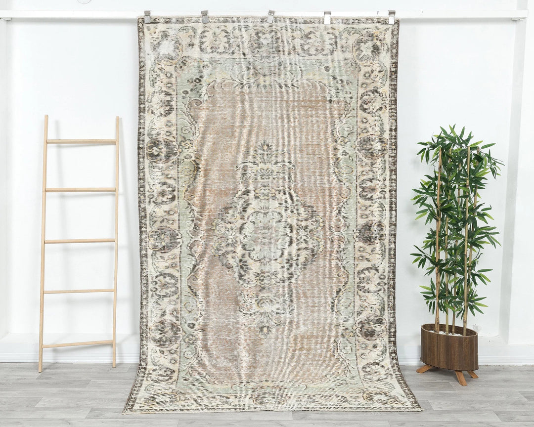 Beige Turkish Oushak Rug 5' x 8' 5" Hand-Knotted