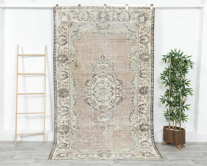 Beige Turkish Oushak Rug 5' x 8' 5" Hand-Knotted