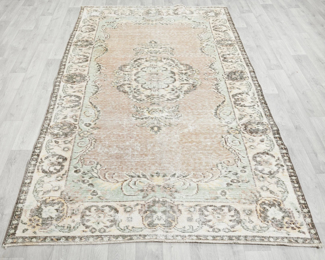 Beige Turkish Oushak Rug 5' x 8' 5" Hand-Knotted reverse