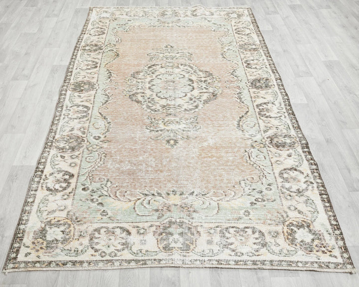 Beige Turkish Oushak Rug 5' x 8' 5" Hand-Knotted reverse