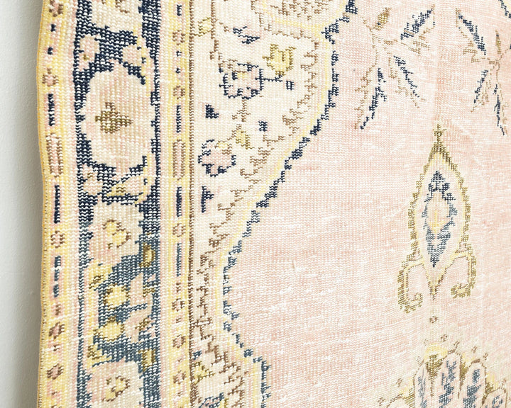 Pink Turkish Oushak Rug 5' 1" x 8' 11" Hand-Knotted close-up