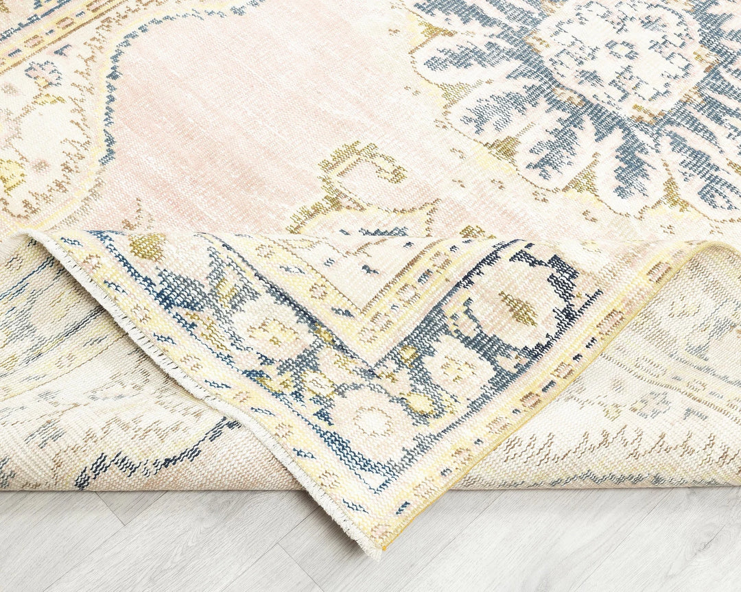 Pink Turkish Oushak Rug 5' 1" x 8' 11" Hand-Knotted field