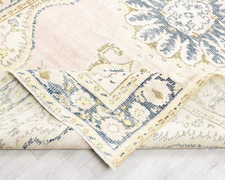 Pink Turkish Oushak Rug 5' 1" x 8' 11" Hand-Knotted field