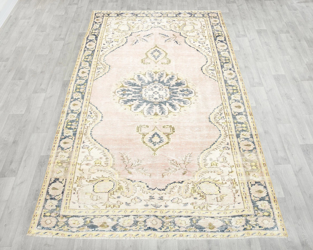 Pink Turkish Oushak Rug 5' 1" x 8' 11" Hand-Knotted reverse