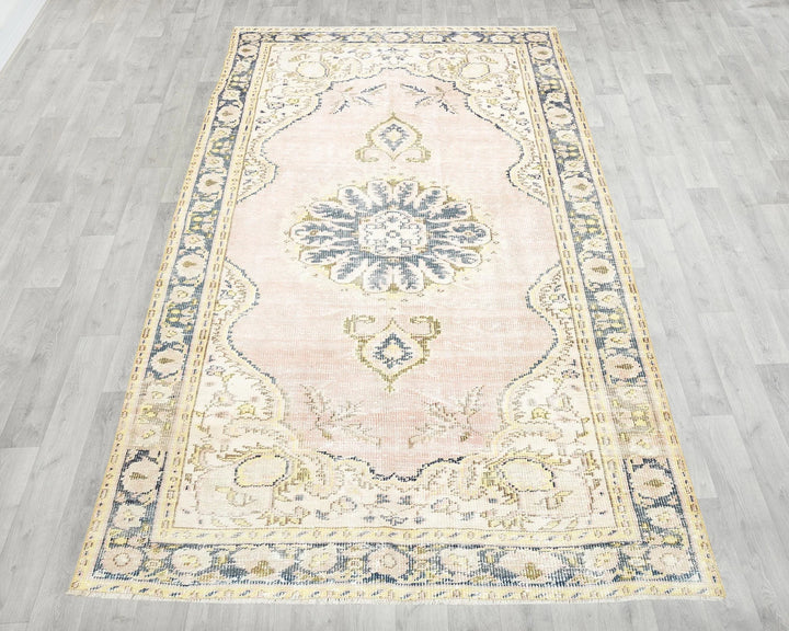 Pink Turkish Oushak Rug 5' 1" x 8' 11" Hand-Knotted reverse