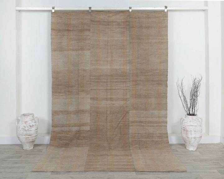 Beige Turkish Kilim Rug 6' x 9' Flat-Weave