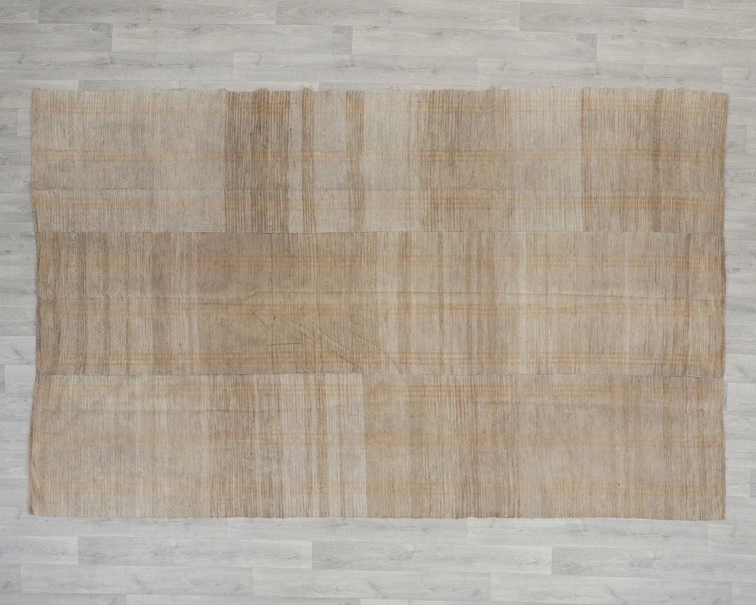 Beige Turkish Kilim Rug 6' x 9' Flat-Weave reverse
