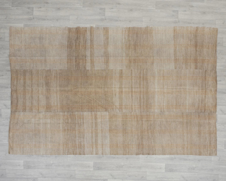 Beige Turkish Kilim Rug 6' x 9' Flat-Weave reverse