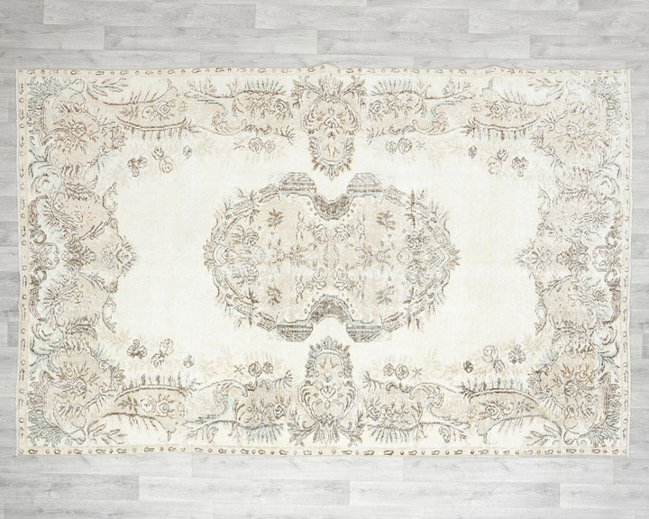 Beige Turkish Oushak Rug 9'4" x 6'5" Hand-Knotted | No. VR67062