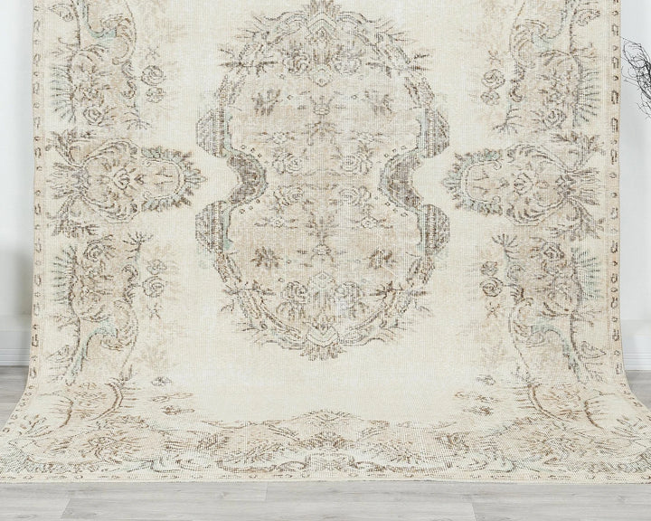 Beige Turkish Oushak Rug 9'4" x 6'5" Hand-Knotted | No. VR67062
