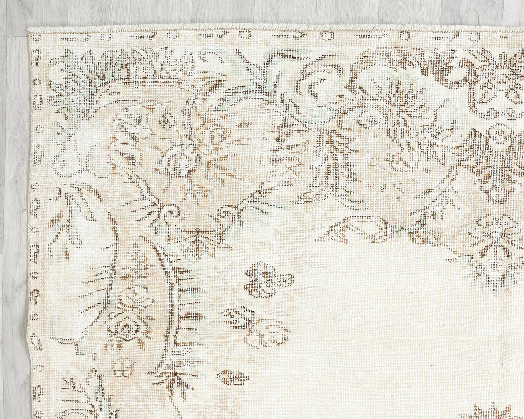 Beige Turkish Oushak Rug 9'4" x 6'5" Hand-Knotted | No. VR67062