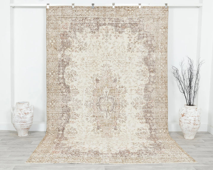 Beige Turkish Oushak Rug 6' 5" x 10' 8" Hand-Knotted | No. VR67063