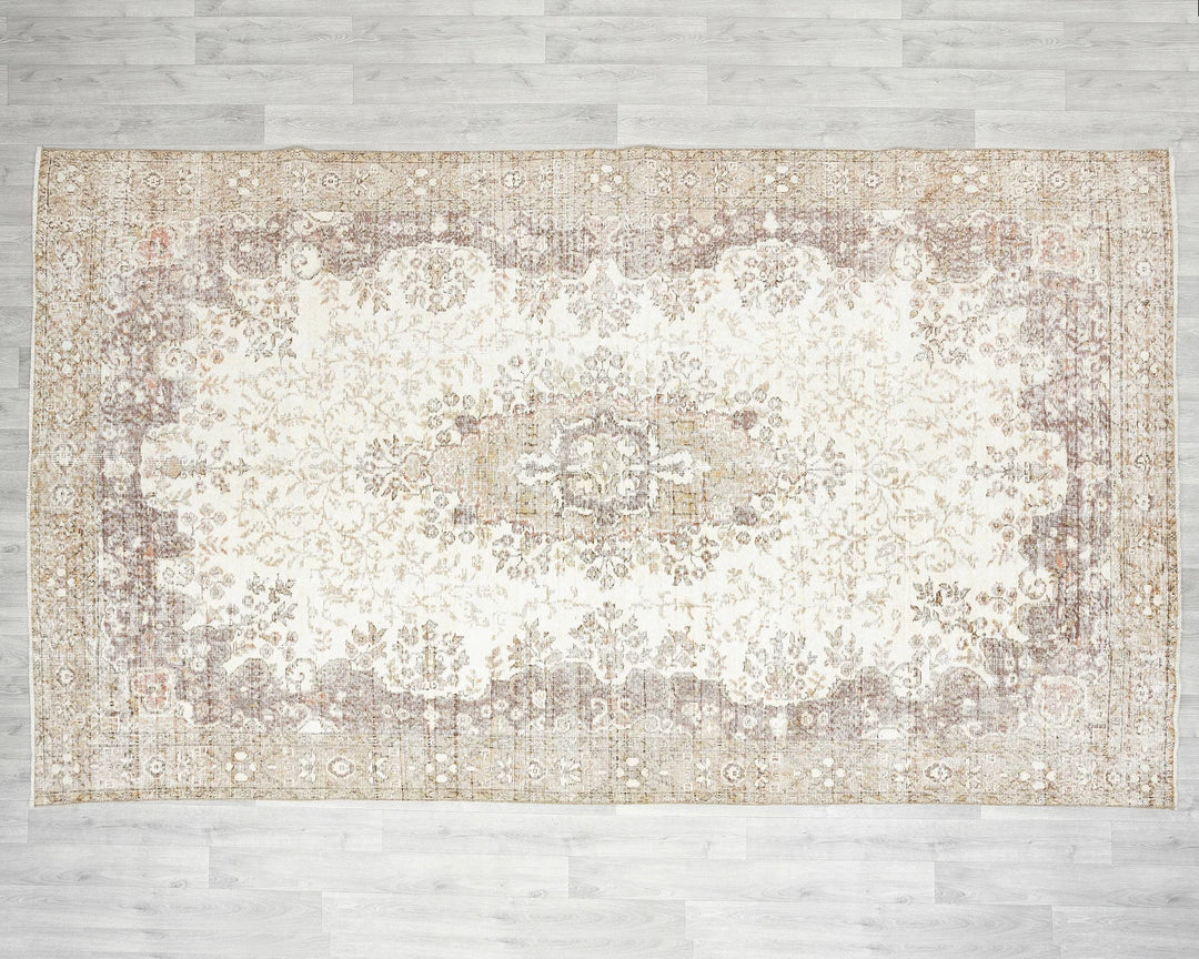 Beige Turkish Oushak Rug 6' 5" x 10' 8" Hand-Knotted | No. VR67063