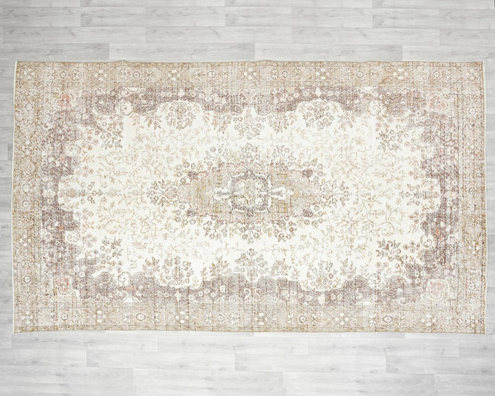 Beige Turkish Oushak Rug 6' 5" x 10' 8" Hand-Knotted | No. VR67063